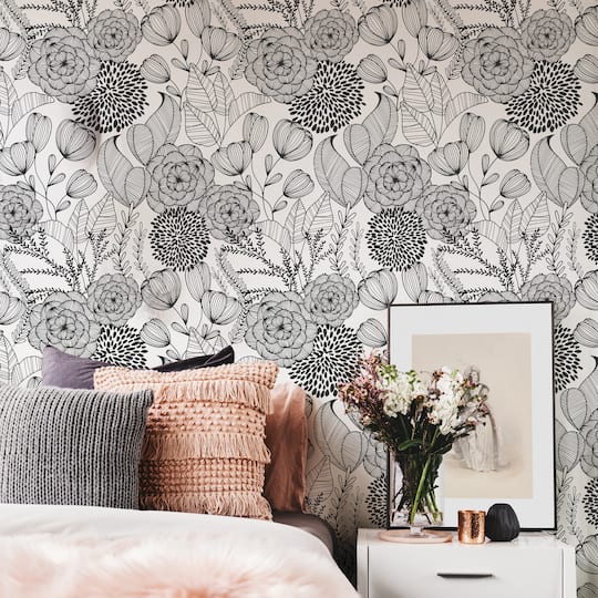 NuWallpaper Black Secret Garden Peel & Stick Wallpaper